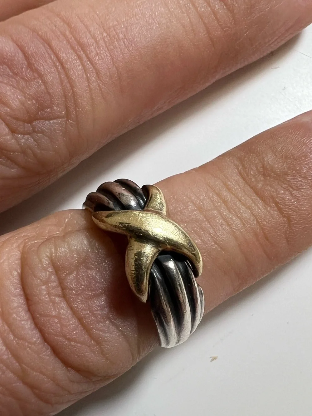 Two-Tone Sterling Silver and 18K Gold Crossover Ring
